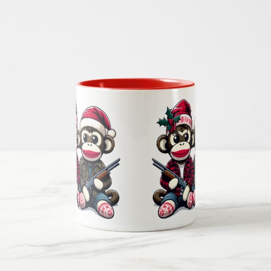 SockMonkey Hunter Brüder zu Weihnachten Zweifarbige Tasse (Mittel)