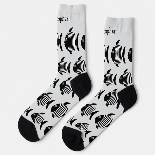 Socks Black And White Fish Design Socken (Linkes Detail)