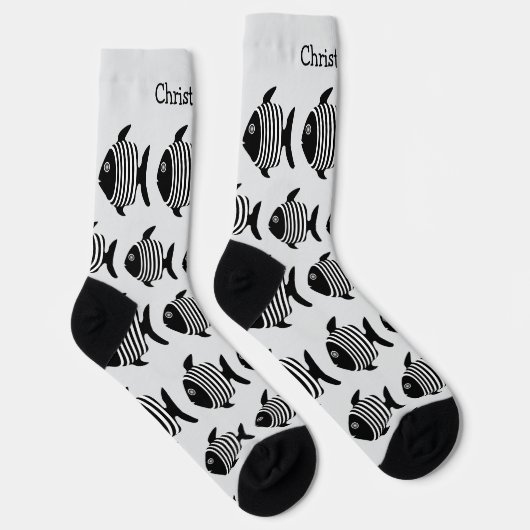 Socks Black And White Fish Design Socken (Rechts)