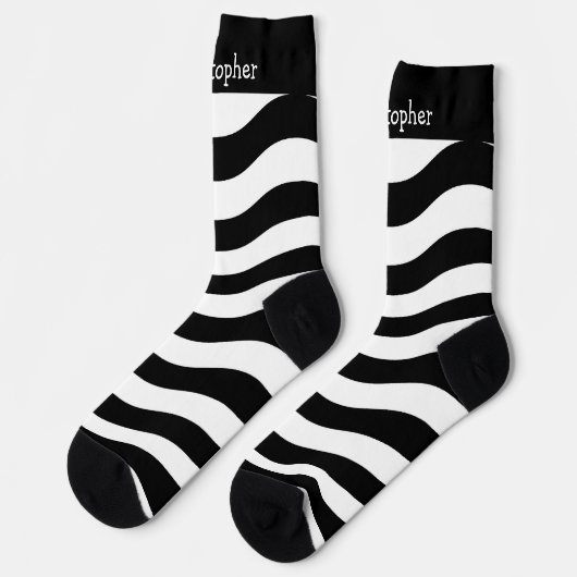 Socks Black And White Wavy Stripes Design Socken (Linkes Detail)