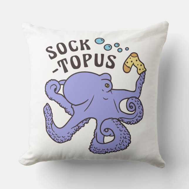 Socktopus Blauer Kraken mit Sockfunny Meme Kissen (Vorderseite)