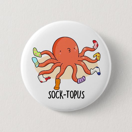 Socktopus Funny Octopus mit Sockenpuppe Button (Vorderseite)