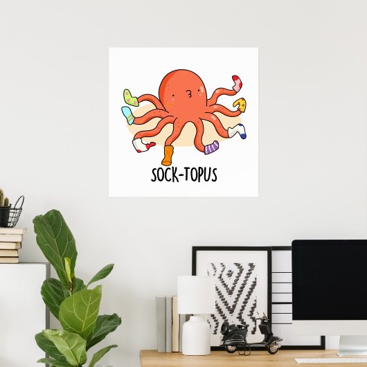 Socktopus Funny Octopus mit Sockenpuppe Poster (Heimbüro)