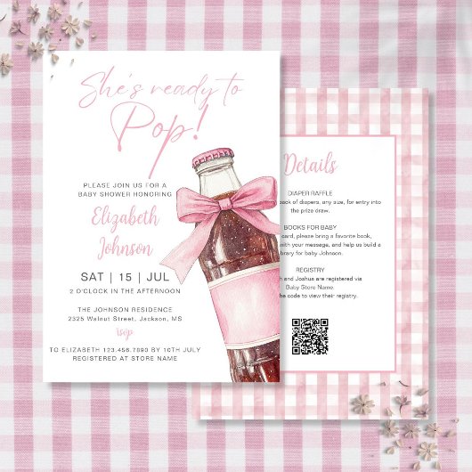 Soda Bottle Pink Bow Baby Shower All In One Einladung