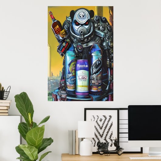 Soda-Robotermonster in der Stadt | AI Art Poster (Heimbüro)