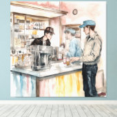 Soda Shop Aquarell Leinwand Art Print (Insitu (Holzboden))