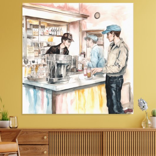Soda Shop Aquarell Leinwand Art Print (Insitu (Wohnzimmer))