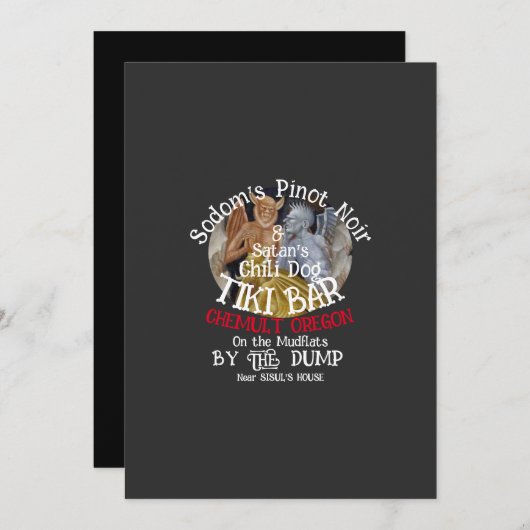 Sodom's Pinot Noir & Satans Chili Dog Tiki Bar Einladung (Vorne/Hinten)