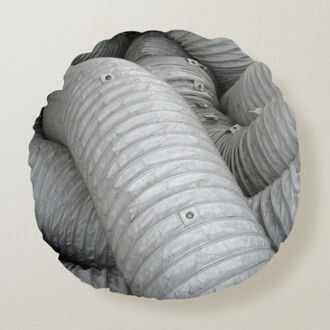 Sofa aus grauem und schwarzem Stoff Rundes Kissen (Vorderseite)