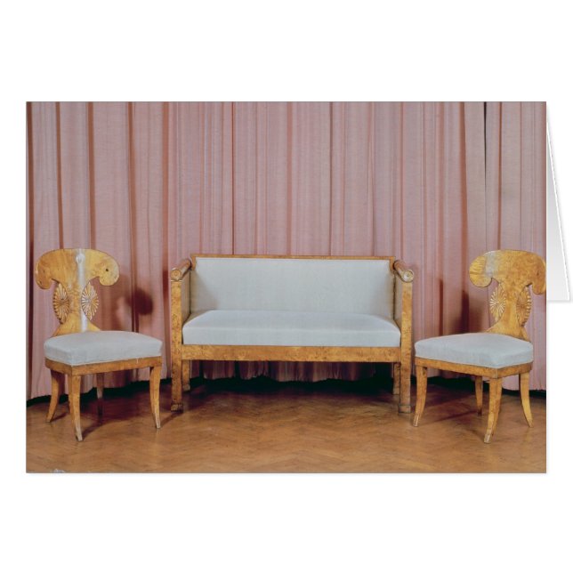 Sofa und zwei Stühle, Karelische Birke, 1810-20 (Vorderseite (Horizontal))
