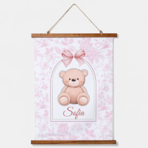 Sofia Benutzerdefiniertes rosa Teddy-Bär-Kinderz Wandteppich Mit Holzrahmen