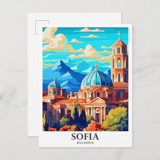 Sofia Bulgaria Art Vintage Travel Illustration Postkarte (Vorne/Hinten)
