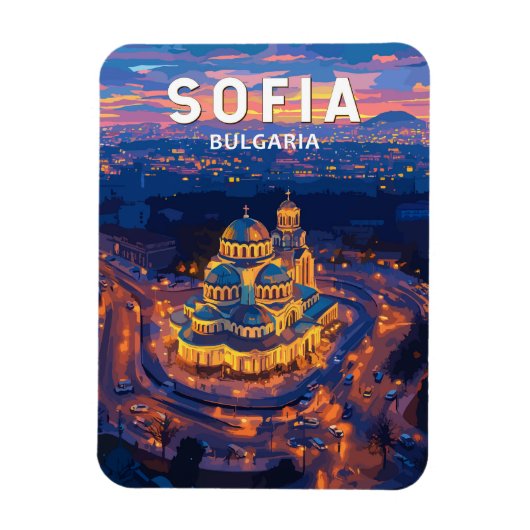Sofia Bulgaria Illustration Travel Art Vintag Magnet (Vertikal)