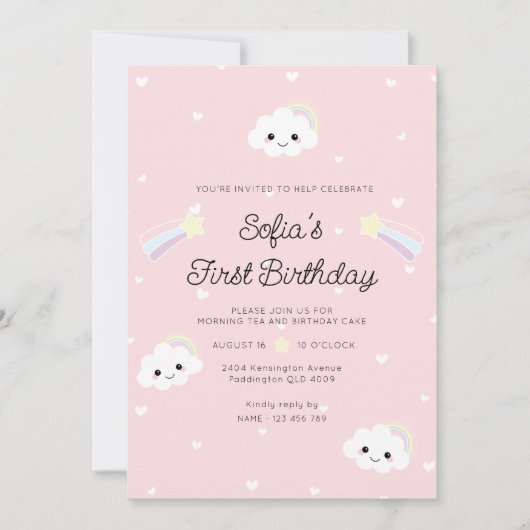 Sofia Cloud Erster Geburtstag Einladung (Vorderseite)