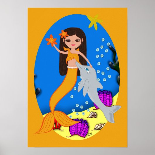 Sofia das Orange Mermaid und Dolphin Poster (Vorne)