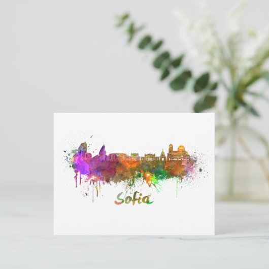 Sofia skyline im Watercolor Postkarte (Stehend Vorderseite)