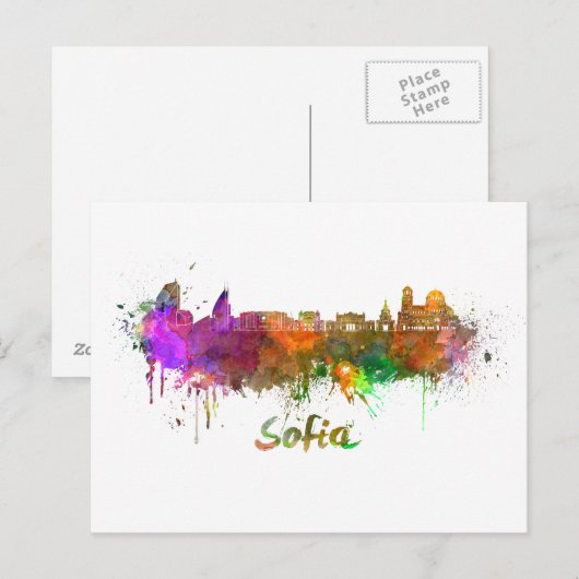 Sofia skyline im Watercolor Postkarte (Vorne/Hinten)