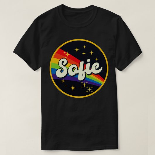Sofie Regenbogen im Vintagen Weltraumstil T-Shirt (Design vorne)