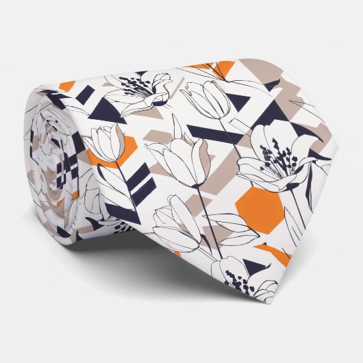 Sofisticated Geometric Tulpenmuster in warmer Farb Krawatte (Gerollt)