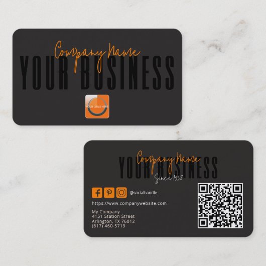 Sofisticated Modern Black Orange Logo Generisch Visitenkarte (Vorne/Hinten)