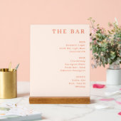 Sofisticated Pfirsich Minimalistische Bar Menu Acrylschild (Hochzeit)