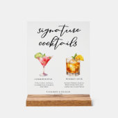 Sofisticertes Hochzeits-Signature-Cocktails-Menü Acrylschild (Vorderseite)