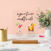 Sofisticertes Hochzeits-Signature-Cocktails-Menü Acrylschild (Hochzeit)