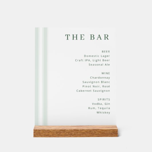 Sofisticertes weißes minimalistisches Bar-Menü Acrylschild (Vorderseite)