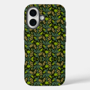 Sofisticiertes blaues und beige Blumendesign iPhone 16 Hülle