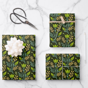 Sofisticiertes blaues und beige Blumendesign  Geschenkpapier Set