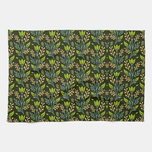 Sofisticiertes blaues und beige Blumendesign  Geschirrtuch (Horizontal)