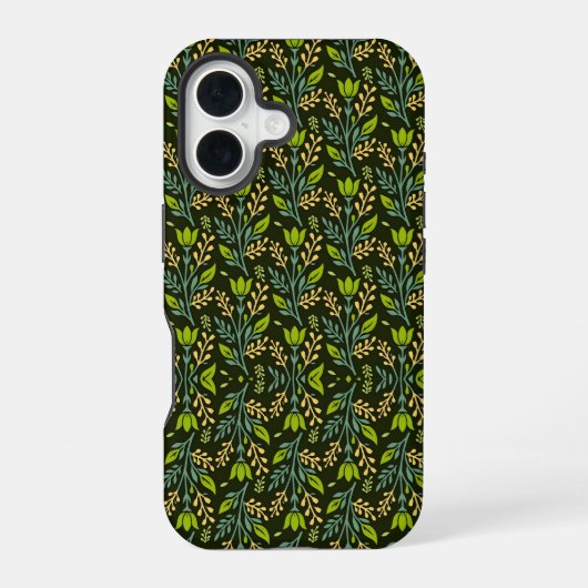 Sofisticiertes blaues und beige Blumendesign iPhone 16 Hülle (Rückseite)