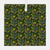 Sofisticiertes blaues und beige Blumendesign  Ornament Aus Glas (Rückseite)