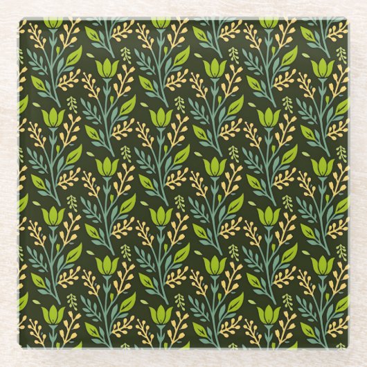 Sofisticiertes blaues und beiges Blumenmuster-Desi Glasuntersetzer (Vorderseite)