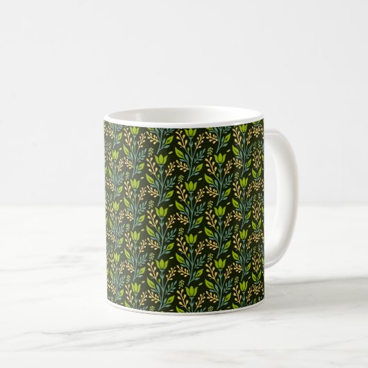 Sofisticiertes blaues und beiges Blumenmuster-Desi Kaffeetasse (VorderseiteRechts)