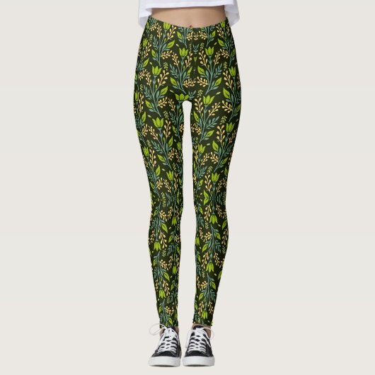 Sofisticiertes blaues und beiges Blumenmuster-Desi Leggings (Vorderseite)
