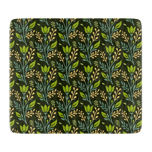 Sofisticiertes blaues und beiges Blumenmuster-Desi Schneidebrett (Vorderseite)