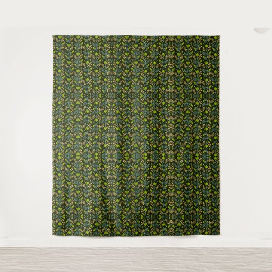Sofisticiertes blaues und beiges Blumenmuster-Desi Wandteppich (Vorderseite)