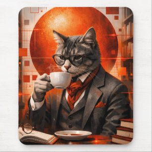 Sofistikate Katze trinkt Kaffee-Mauspad Mousepad