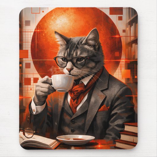 Sofistikate Katze trinkt Kaffee-Mauspad Mousepad (Vorne)