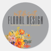 Sofistiziertes florales Design Graue orangefarbene Runder Aufkleber (Vorderseite)