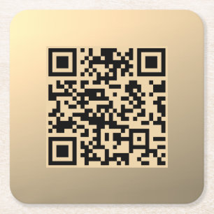 Sofort bearbeitbare QR-Code-Vorlage   Faux Gold Rechteckiger Pappuntersetzer