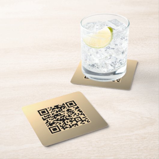 Sofort bearbeitbare QR-Codevorlage | Imitate Gold Rechteckiger Pappuntersetzer (Vor Ort)