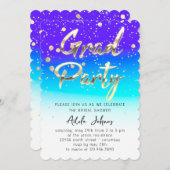 Sofort herunterladen Graduate Party Gold Blue Spar Einladung (Vorne/Hinten)