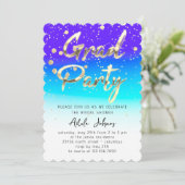 Sofort herunterladen Graduate Party Gold Blue Spar Einladung (Stehend Vorderseite)