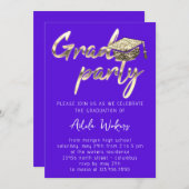 Sofortdownloaden Graduation Party Gold Cup Blue Einladung (Vorne/Hinten)