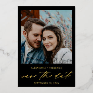 Sofortfoto White Chic Save the Date Schwarz Voll Folieneinladung