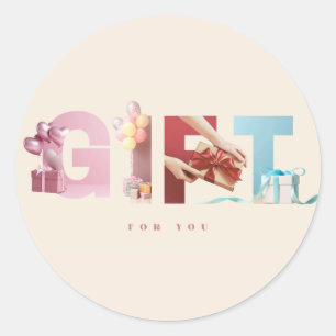 Sofortige beige GIFT-Foto-Typografie-Kunst Runder Aufkleber