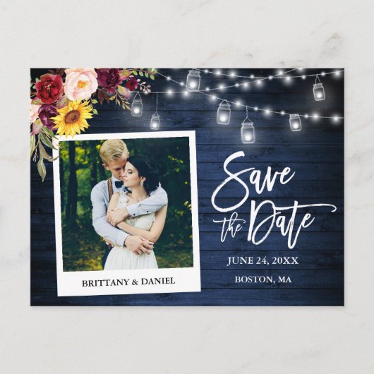 Sofortige Camera Floral Jars Blue Wood Save the Da Postkarte (Vorderseite)