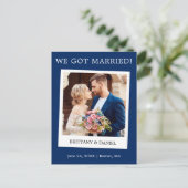 Sofortige Camera Foto Hochzeitserklärung Blau Postkarte (Stehend Vorderseite)